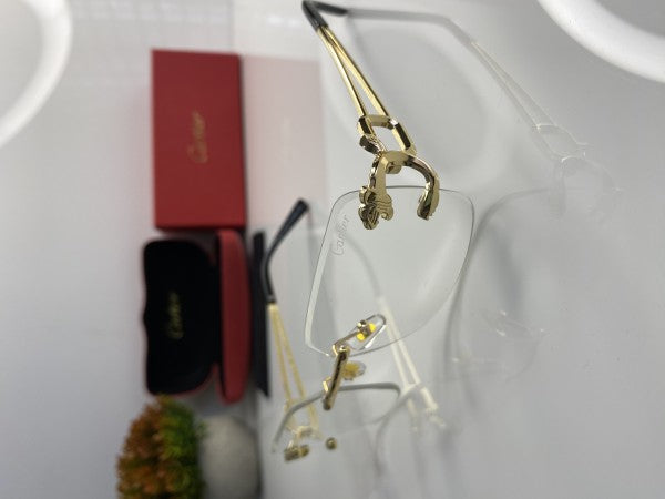 Cartierr Gold and White Unisex Sunglasses