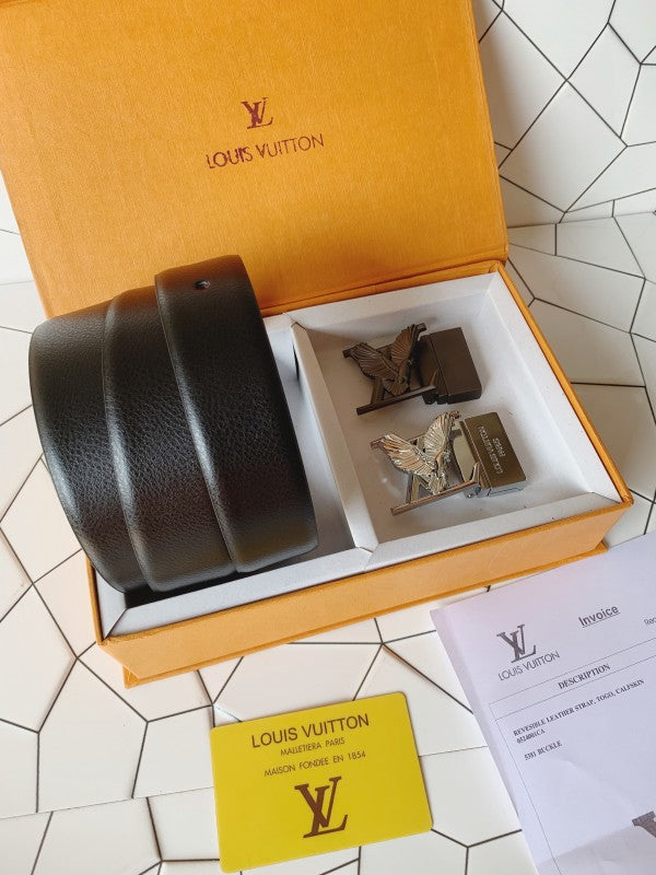 LOUIS VUITTO N BLACK & GREY 2pcs BUCKLE COMBO