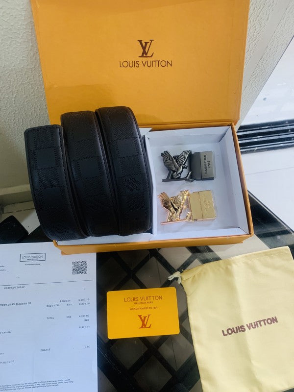 LOUIS VUITTO_N PRINTED PREMIUM QUALITY 2pcs BUCKLE BELT COMBO
