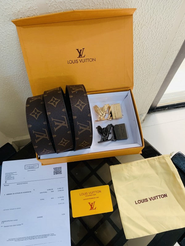 LV LOUIS VUITTO_N PRINTED PREMIUM QUALITY 2pcs BUCKLE BELT COMBO