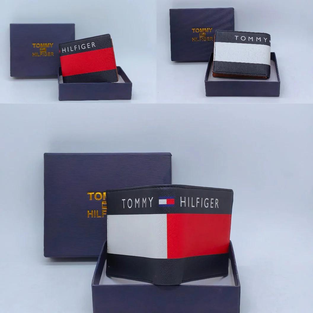 Tommy Hilfigers Red And White Burkina Leather Slimfold Wallet for Men